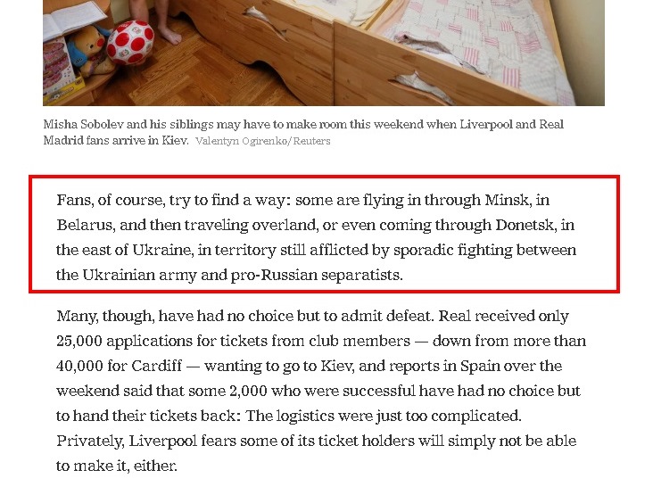 NYTimes предложила фанатам футбола добираться в Киев через Донецк?