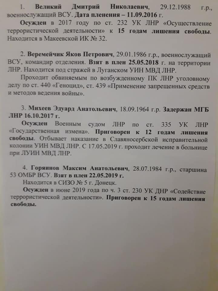 Группировки «ЛДНР» согласились освободить четырех украинских пленных