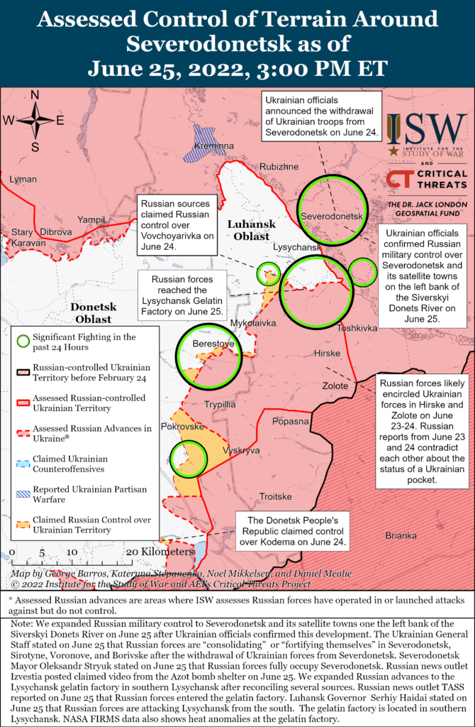 Бои идут на окраинах Лисичанска. ISW опубликовали карту боевых действий