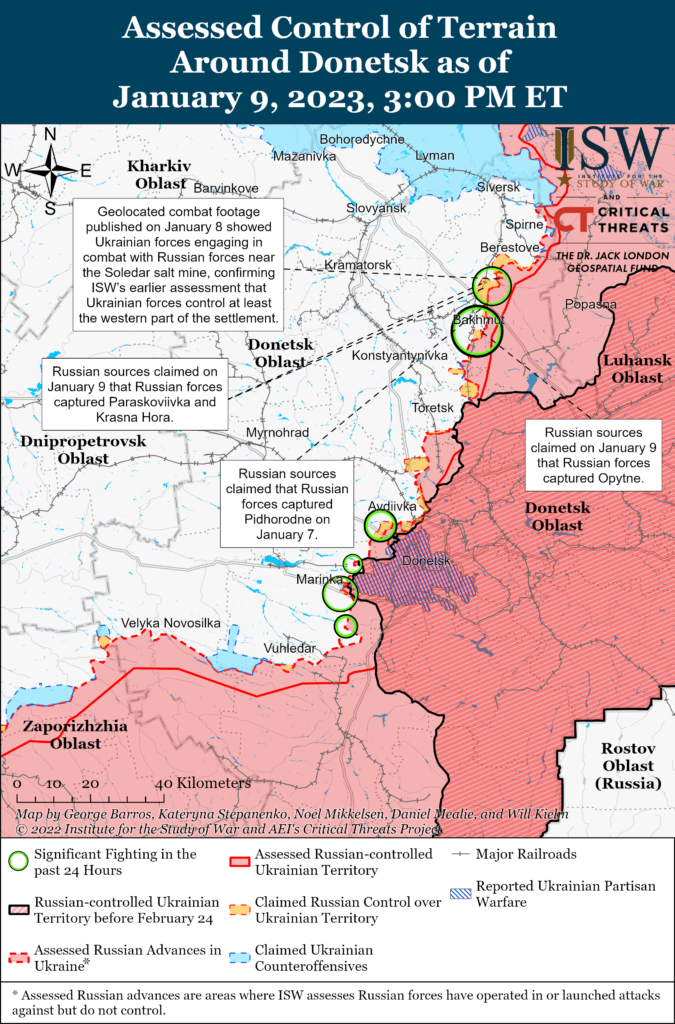 Карта бойових дій. Штурм Соледара “вагнерівцями”, концентрація сил РФ біля Вугледару та просування ЗСУ до Кремінної