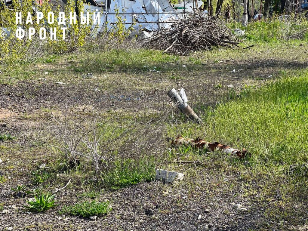 У Тошківці окупанти висадили тюльпани на тлі зруйнованих будинків і боєприпасів, що вже рік лежать на землі