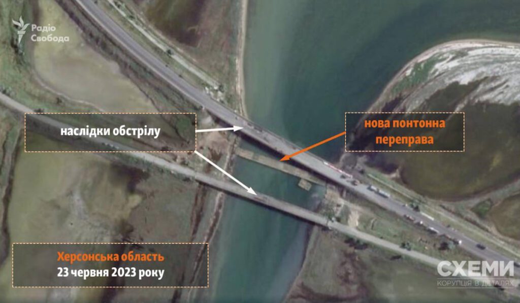 Окупанти спорудили переправу біля пошкоджених мостів між Кримом та Херсонщиною