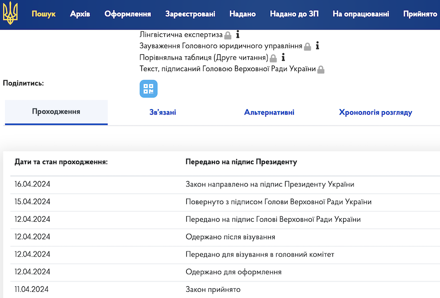 Зеленському передали на підпис законопроєкт про мобілізацію