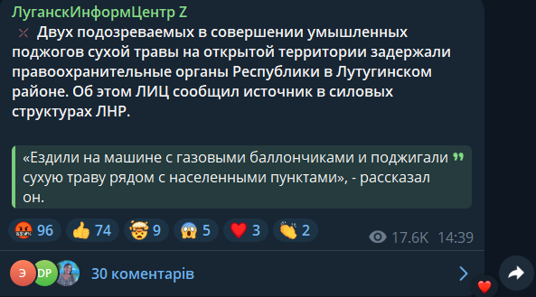Окупована Луганщина у вогні. Як росіяни спекулюють на масштабних пожежах