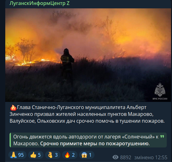 Окупована Луганщина у вогні. Як росіяни спекулюють на масштабних пожежах
