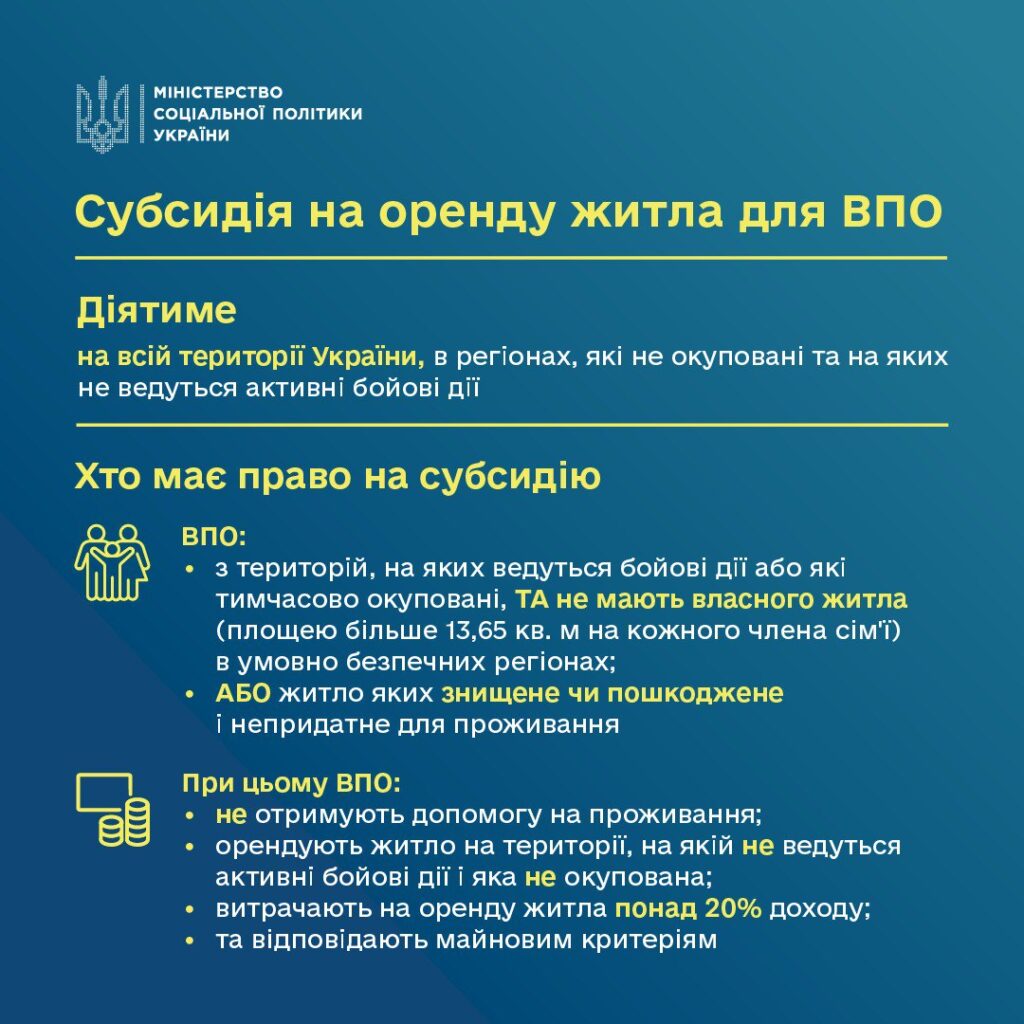 Відсьогодні доступна субсидія на оренду житла для переселенців