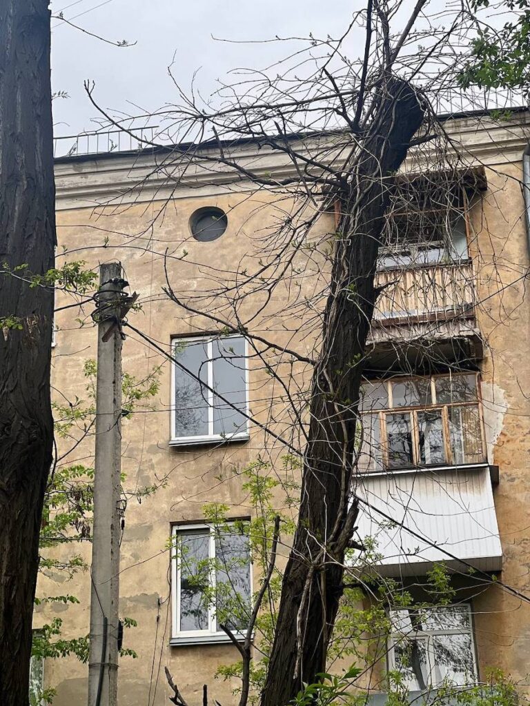 Дерева висять на дротах, а на асфальті купи бруду. Жителі Луганська показали стан двору на одній із центральних вулиць міста