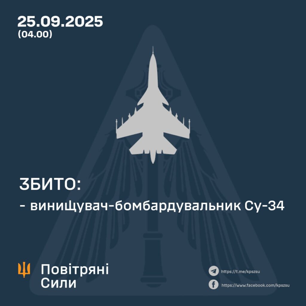 ЗСУ збили ворожий Су-34 на Запорізькому напрямку