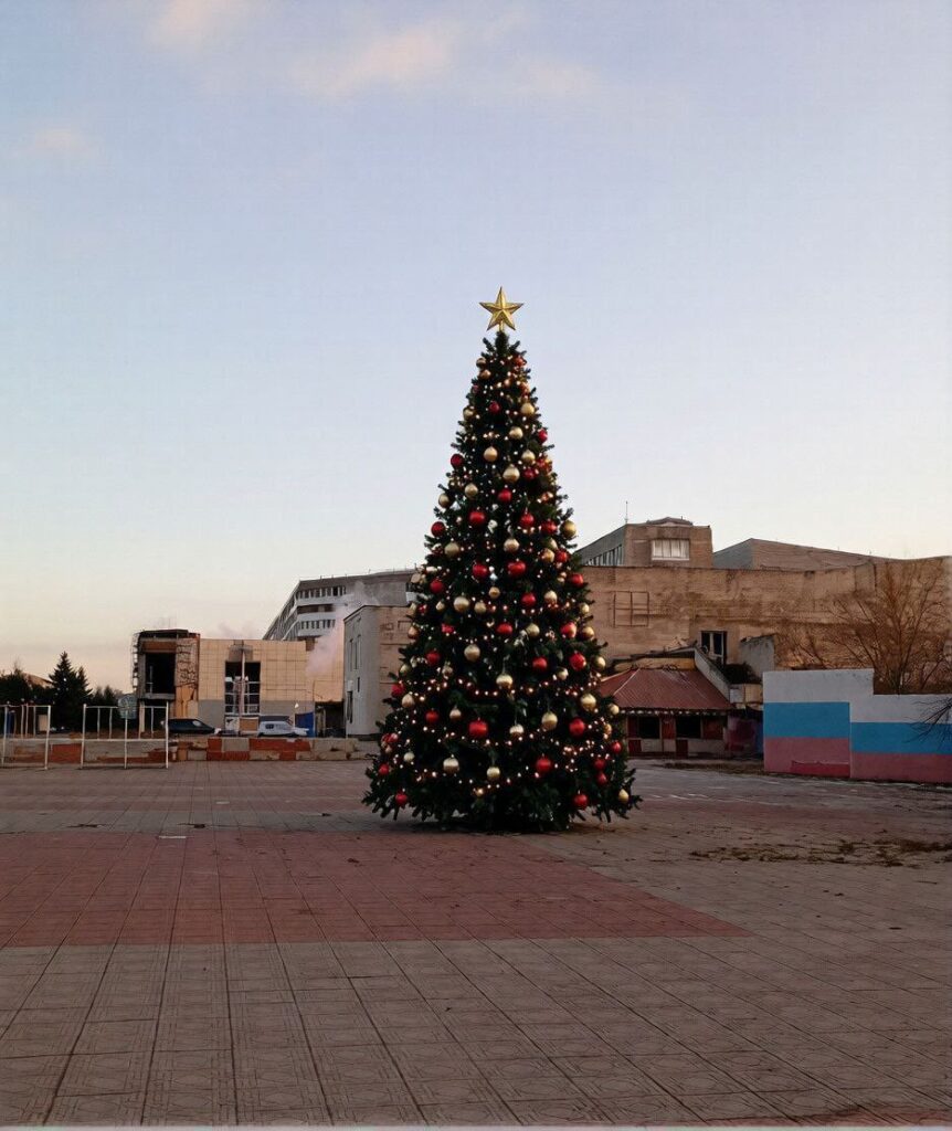 Лисичанськ залишився без новорічної ялинки: окупанти спочатку поставили напівпорожню сосну, але вирішили її зовсім прибрати