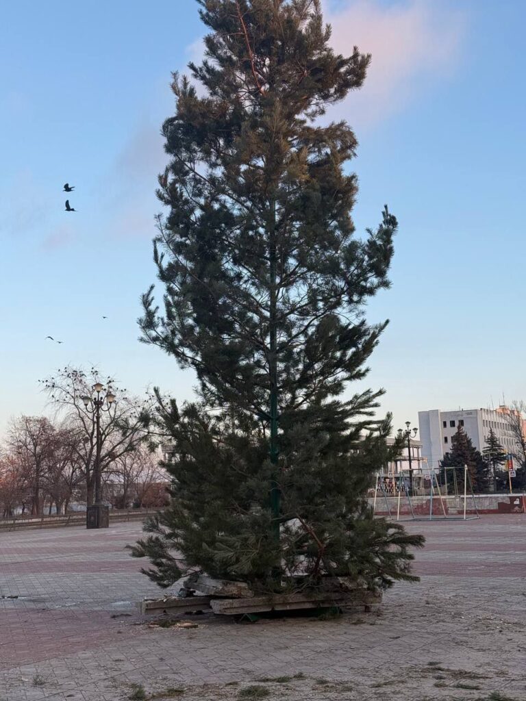 Лисичанськ залишився без новорічної ялинки: окупанти спочатку поставили напівпорожню сосну, але вирішили її зовсім прибрати