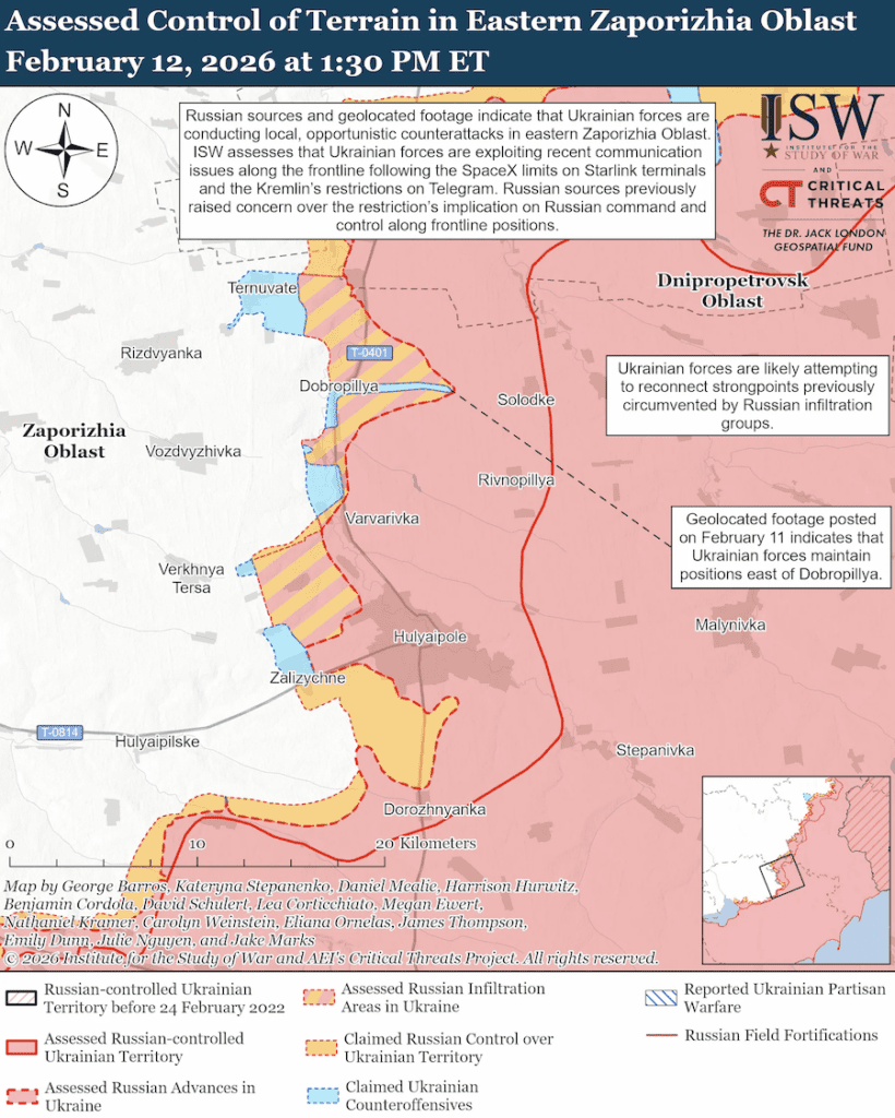 Українська армія проводить локальні контратаки в районі Гуляйполя на тлі проблем росіян із Starlink та Telegram, — ISW