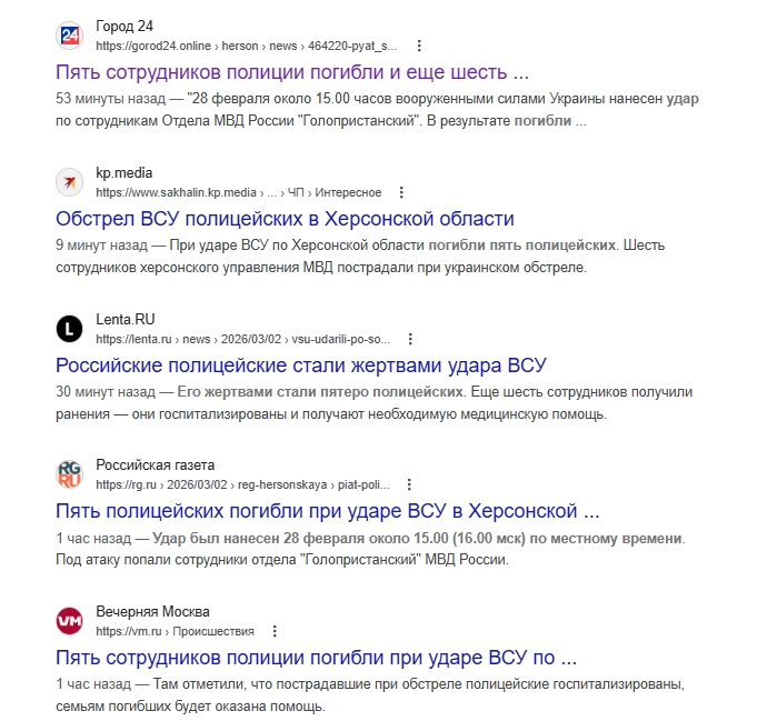 Російські пропагандисти повідомляють, що ЗСУ знищили в окупованій Голій Пристані п’ятьох поліцейських